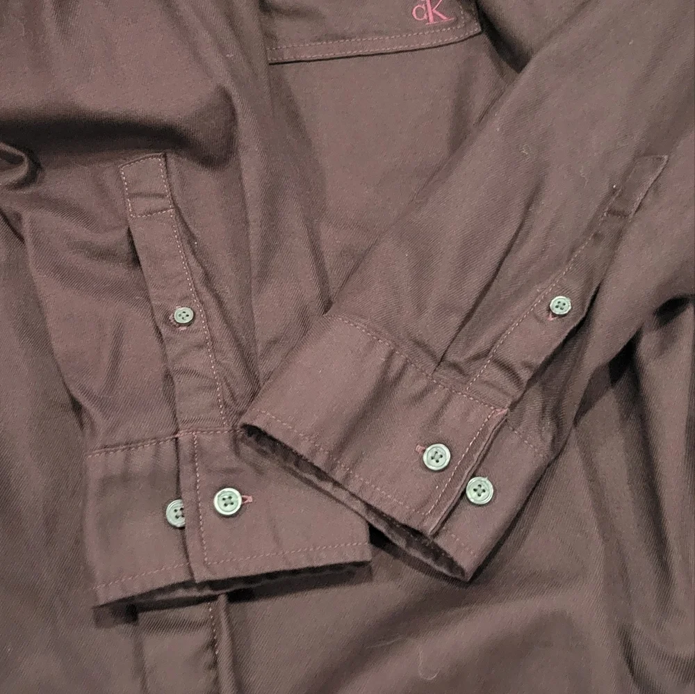 Calvin Klein Dark Burgandy Button-Up Long Sleeve Shirt Size XL Minimalist - Picture 10 of 11